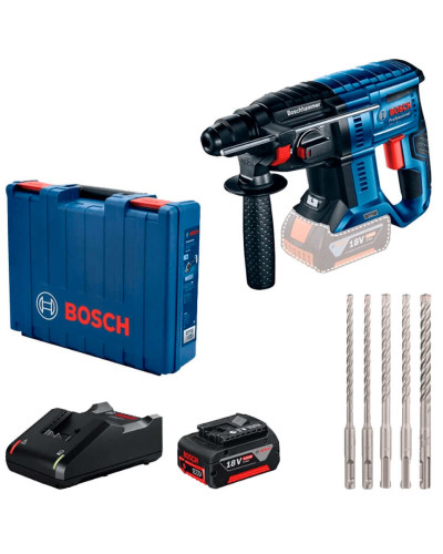 Акумуляторний перфоратор Bosch GBH 180-Li Professional, 1 акб GBA 18V 4.0Ah, з/п GAL 18V-40, набором 5 свердл SDS-Plus