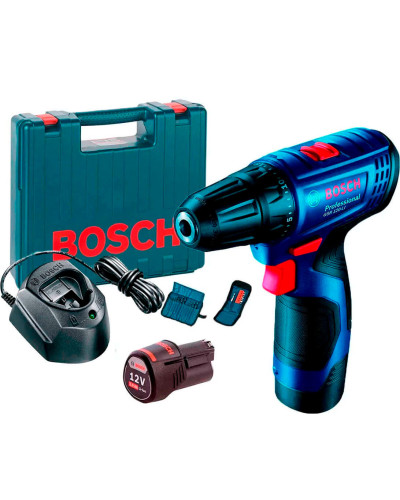 Акумуляторний дриль-шуруповерт Bosch GSR 120-LI Professional з 2 акб GBA 12V 2 Ah, з/в GAL 1210 CV, набором 10 біт, набором 12 свердл