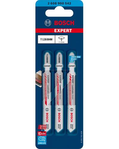 Пильне полотно Bosch Expert Laminate Clean T128BHM з ламінату 1.8x92 мм 3 шт 2608900542