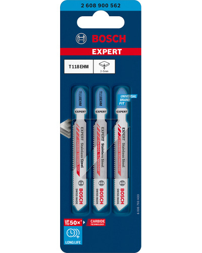 Пильне полотно Bosch Expert Stainless Steel T118EHM з нержавіючої сталі 1.4x83 мм 3 шт 2608900562