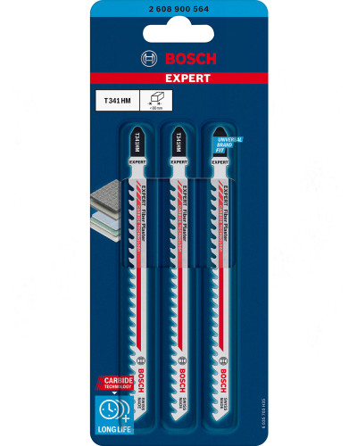Пильне полотно Bosch Expert Fiber Plaster T341HM по гіпсокартону 4.3x132 мм 3 шт 2608900564