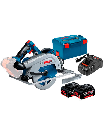 Акумуляторна циркулярна пила Bosch Professional GKM 18V-50, 2 акб GBA 18V 5.0Ah і з/в GAL 18V-40, у кейсі L-Boxx 238