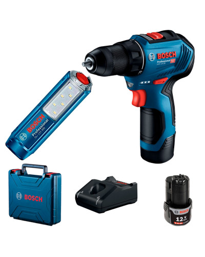 Акумуляторний дриль-шуруповерт Bosch GSR 12V-30 Professional з 2 акб GBA 12V 2 Ah, з/в GAL 12V-40, ліхтариком GLI 12V-30