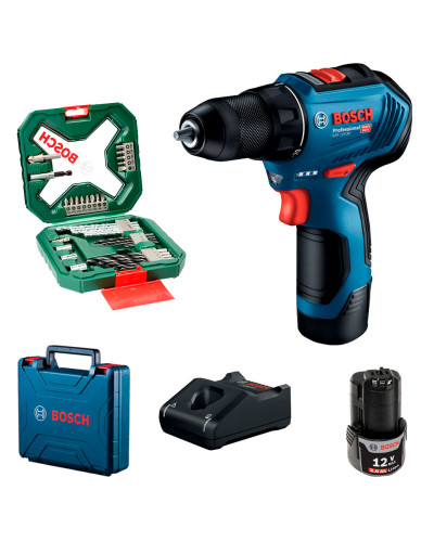 Акумуляторний шуруповерт Bosch GSR 12V-30 Professional, 2 акб GBA 12V 2 Ah, з/п GAL 12V-40, набір 34 насадок