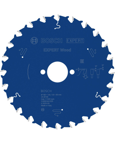 Пиляльний диск Bosch Expert for Wood 165х2,6/1,6х30 мм, 24 ATB