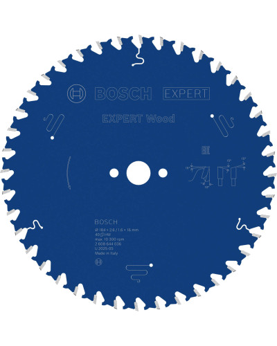 Пиляльний диск Bosch Expert for Wood 184х2,6/1,6х16 мм, 40 ATB