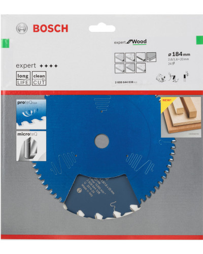 Пиляльний диск Bosch Expert for Wood 184х2,6/1,6х20 мм, 24 ATB