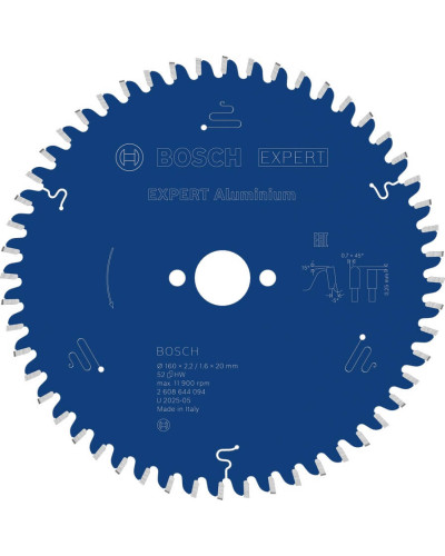 Пильный диск Bosch Expert for Aluminium 160x2.2/1.6x20 мм T52