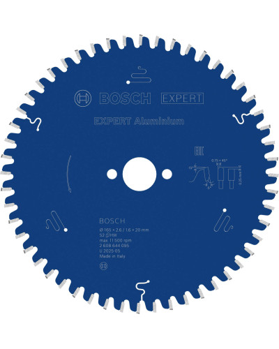 Пильный диск Bosch Expert for Aluminium 165x2.6/1.6x20 мм T52