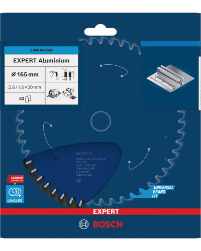 Пильный диск Bosch Expert for Aluminium 165x2.6/1.6x20 мм T52