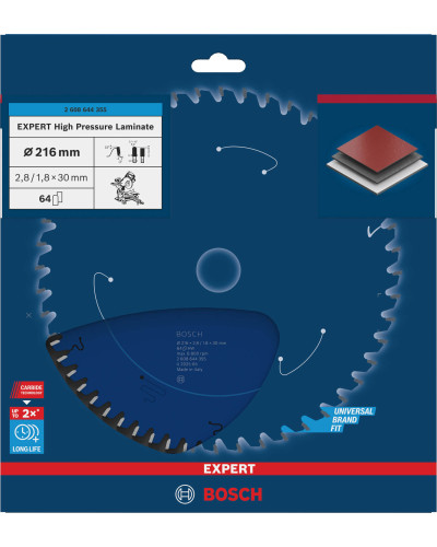 Пиляльний диск Bosch Expert for High Pressure Laminate 216x2.8/1.8x30 мм, 64 HLTCG