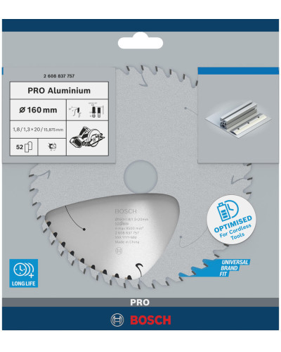 Пильный диск Bosch PRO Aluminium 160x1.8/1.3x20 мм 52 HLTCG
